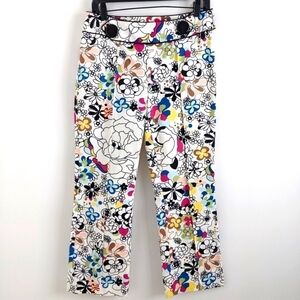 TIBI Capri Cropped maxamilist Pants Black and White Floral 4 colorful